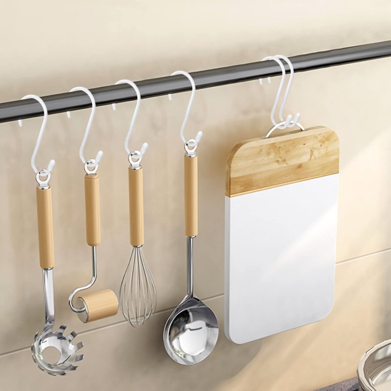 HiGift 24 Pack 4-1/2 Inch White S Hooks for hanging  Large Vinyl Coated S Hangers Hooks Heavy Duty  Steel Metal Rubber Coated Closet Rod Hooks for Hanging Jeans Clothes Plant Pot Pan Cup Bathrooms Towel Robe - Image 5